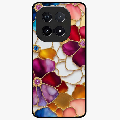 Marble Flower Pattern Glass Case showing flat back view with marble texture floral artwork and glossy glass finish.