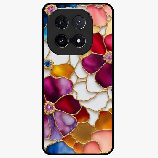 Marble Flower Pattern Glass Case showing flat back view with marble texture floral artwork and glossy glass finish.