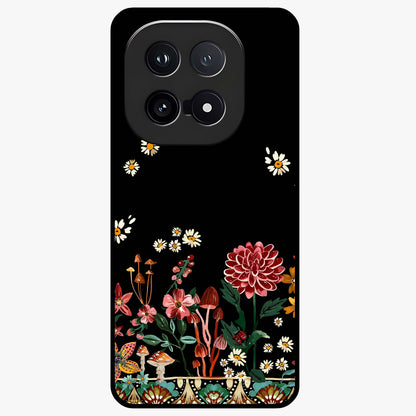 Midnight Bloom Pattern Glass Case showing flat back view with dark floral pattern artwork and glossy glass finish.