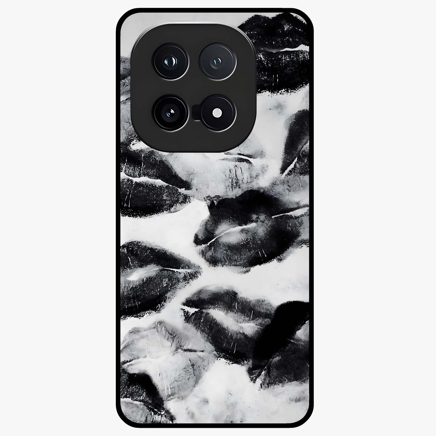 Midnight Kiss Marks Glass Case showing flat back view with lipstick kiss mark artwork and glossy glass finish.