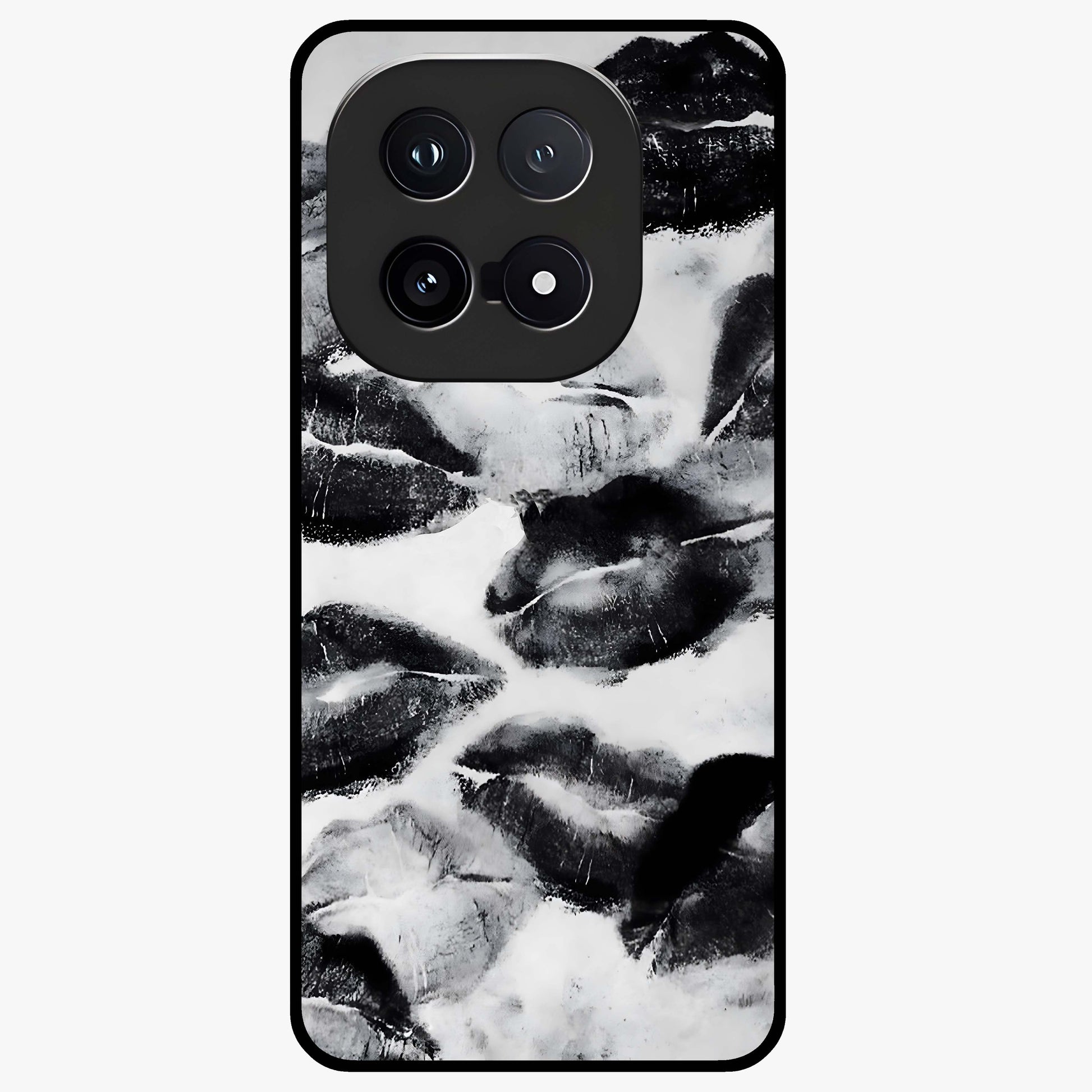 Midnight Kiss Marks Glass Case showing flat back view with lipstick kiss mark artwork and glossy glass finish.