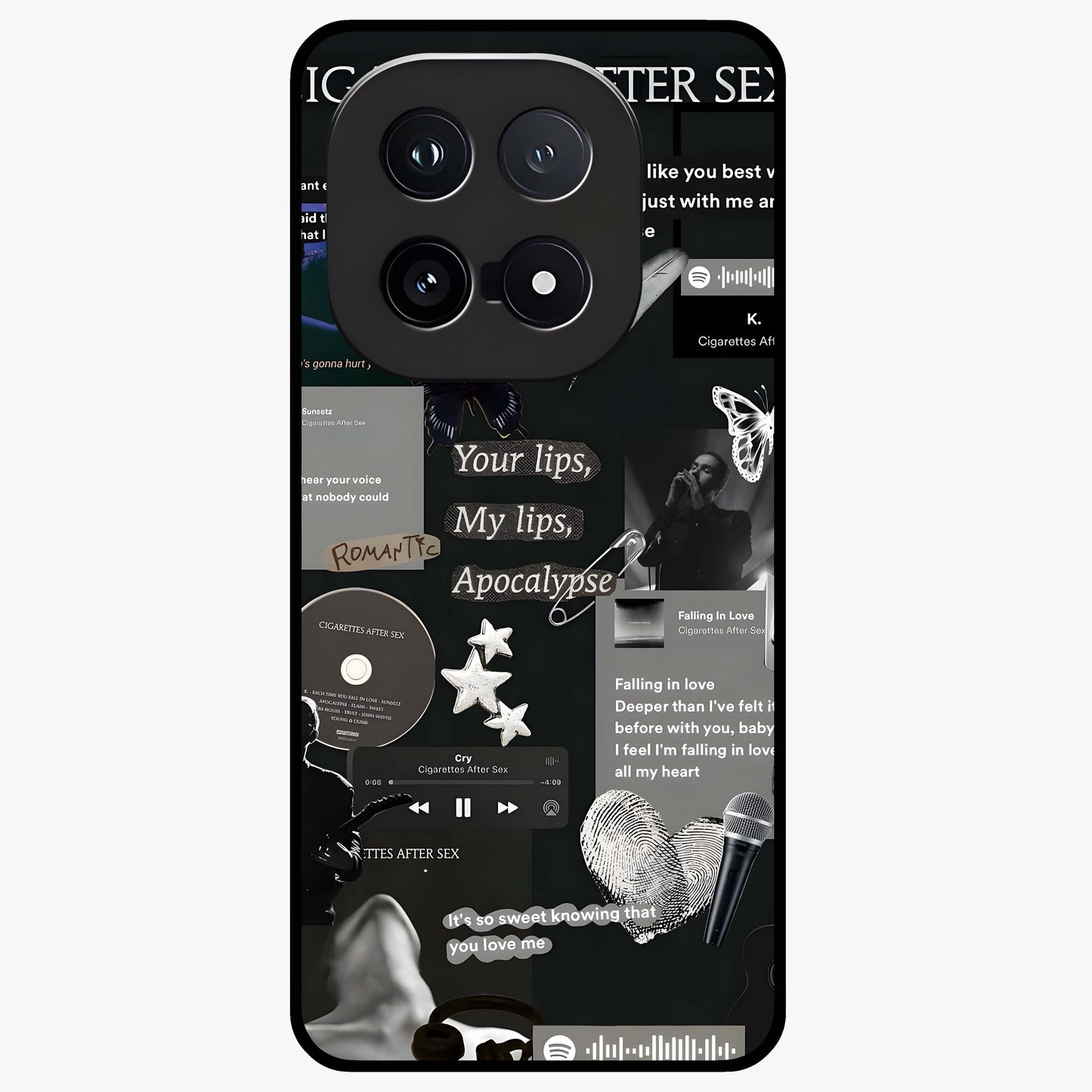 Midnight Love Echo Glass Case showing flat back view with romantic midnight themed artwork and glossy glass finish.