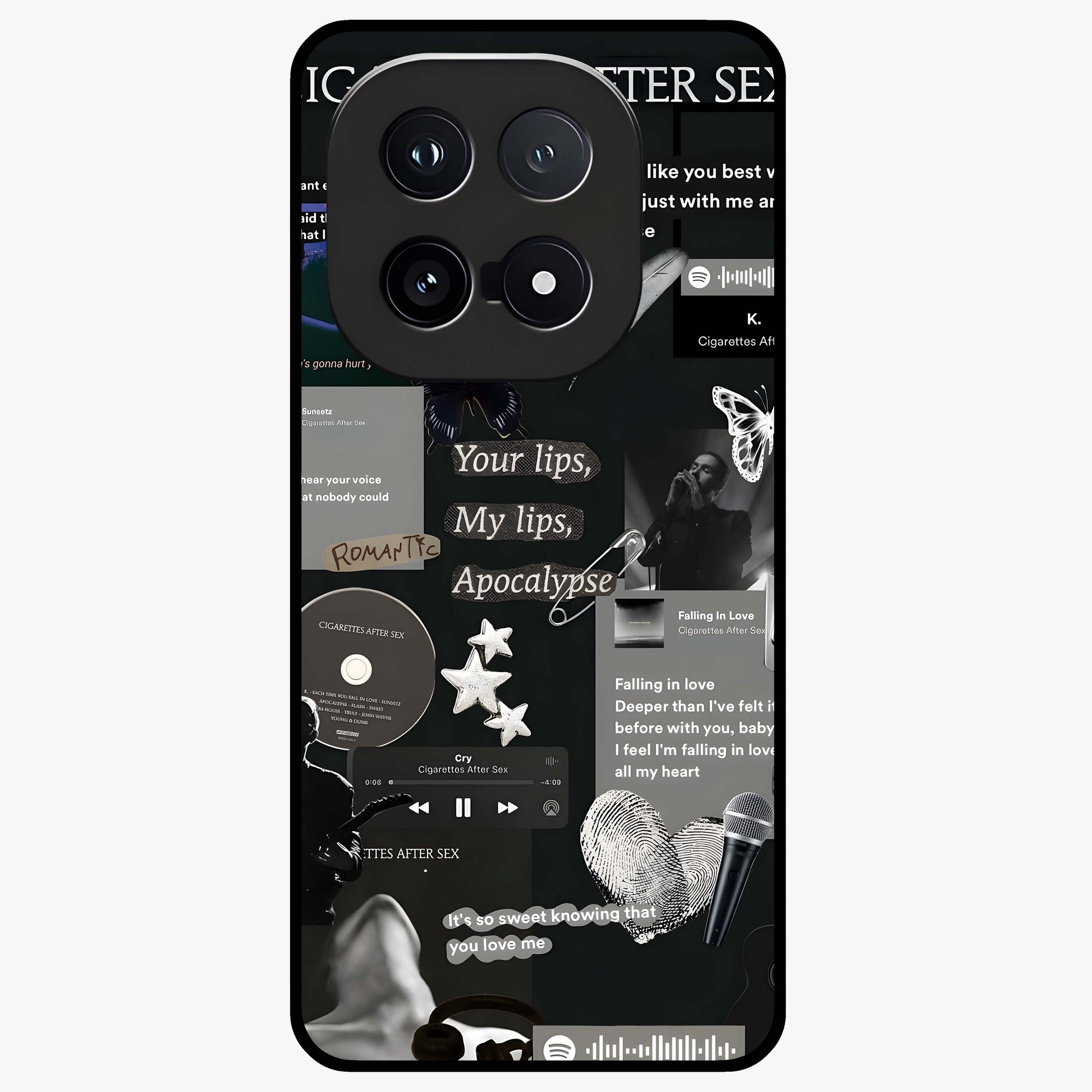 Midnight Love Echo Glass Case showing flat back view with romantic midnight themed artwork and glossy glass finish.