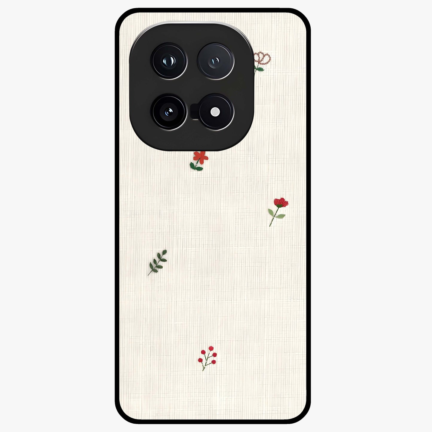 Minimal Petal Whispers Glass Case showing flat back view with soft minimal floral artwork and glossy glass finish.