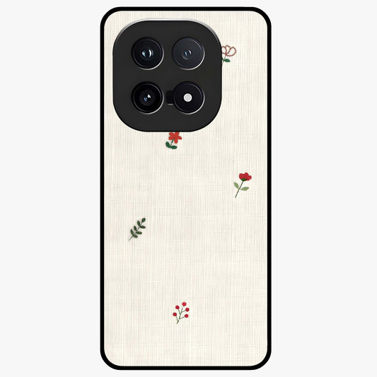 Minimal Petal Whispers Glass Case showing flat back view with soft minimal floral artwork and glossy glass finish.