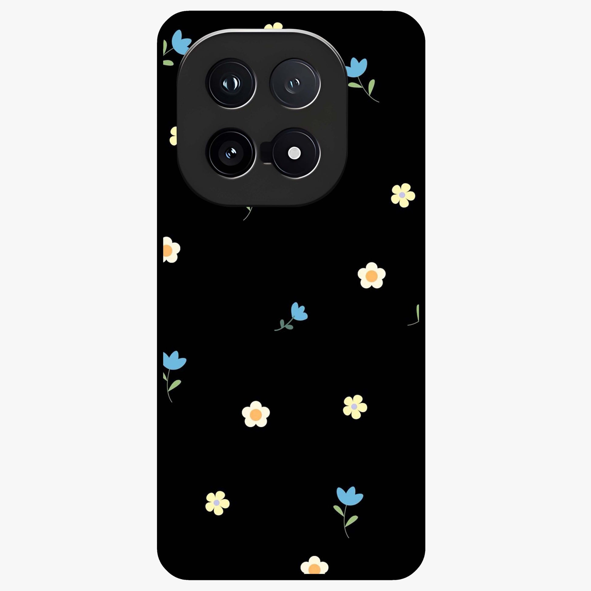 Minimalistic Blue With White Flower Pattern Glass Case showing flat back view with blue background and white flower pattern and glossy glass finish.