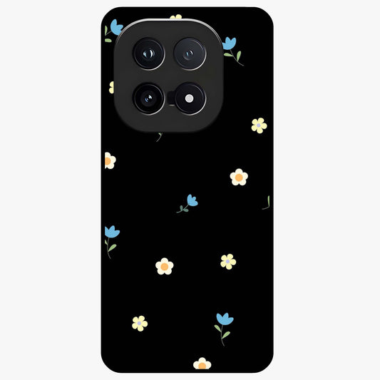 Minimalistic Blue With White Flower Pattern Glass Case showing flat back view with blue background and white flower pattern and glossy glass finish.