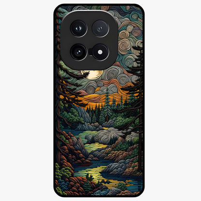 Moonlight Forest Dream Glass Case showing flat back view with mystical forest moonlight artwork and glossy glass finish.