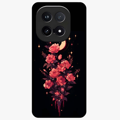 Moonlit Floral Elegance Glass Case showing flat back view with elegant floral artwork under moonlit tones and glossy glass finish.