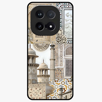 Mughal Marble Legacy Glass Case showing flat back view with intricate Mughal inspired marble pattern and glossy glass finish.