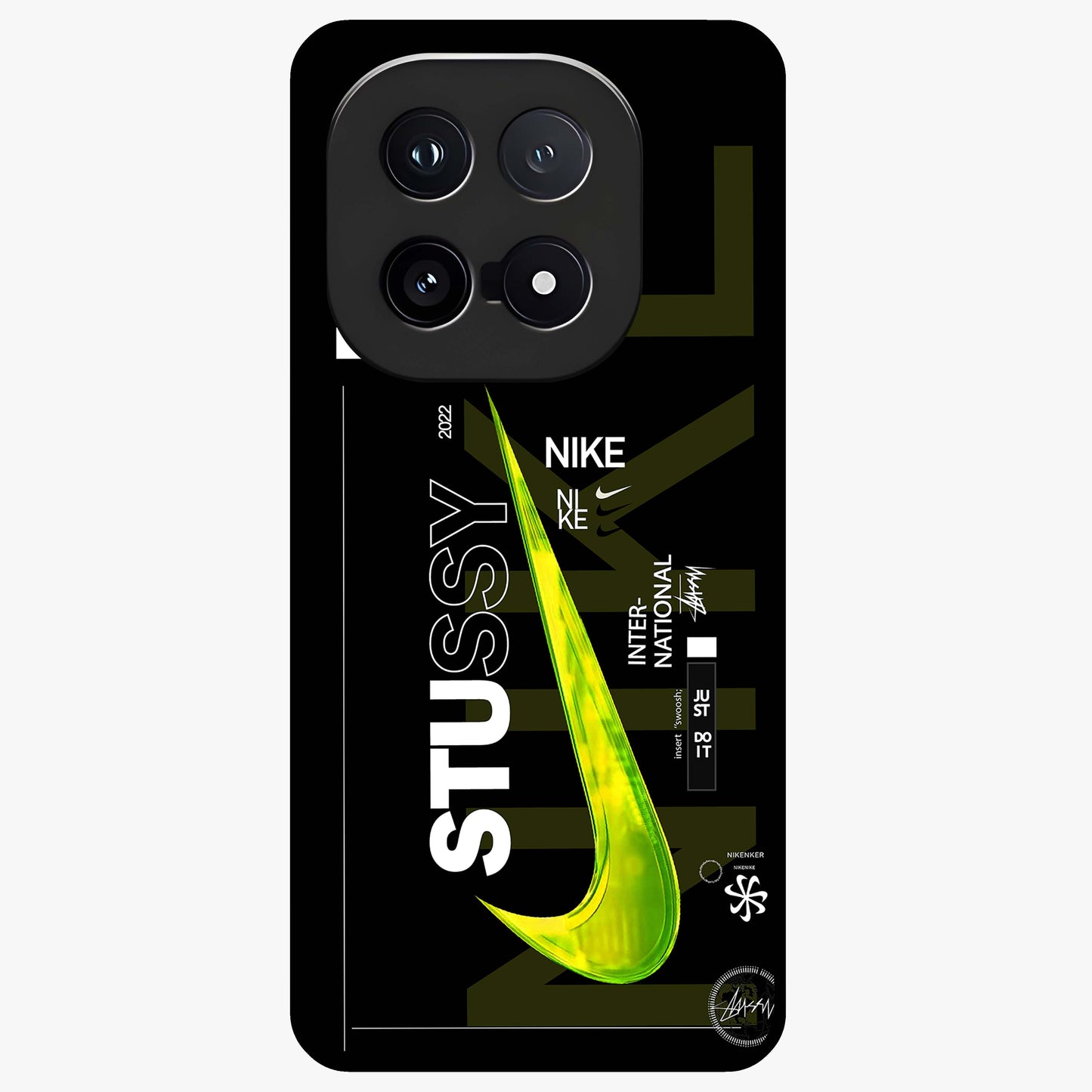 Neon Street Edition Glass Case showing flat back view with neon street style artwork and glossy glass finish.