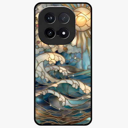 Oceanic Stained Printed Glass Case showing flat back view with ocean inspired stained pattern artwork and glossy glass finish.