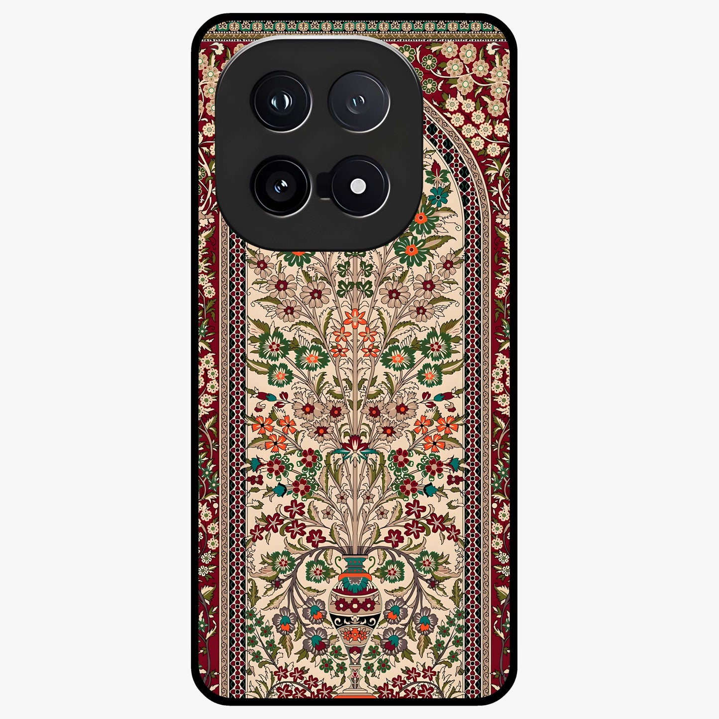 Persian Inspired Glass Case showing flat back view with ornate Persian style pattern artwork and glossy glass finish.