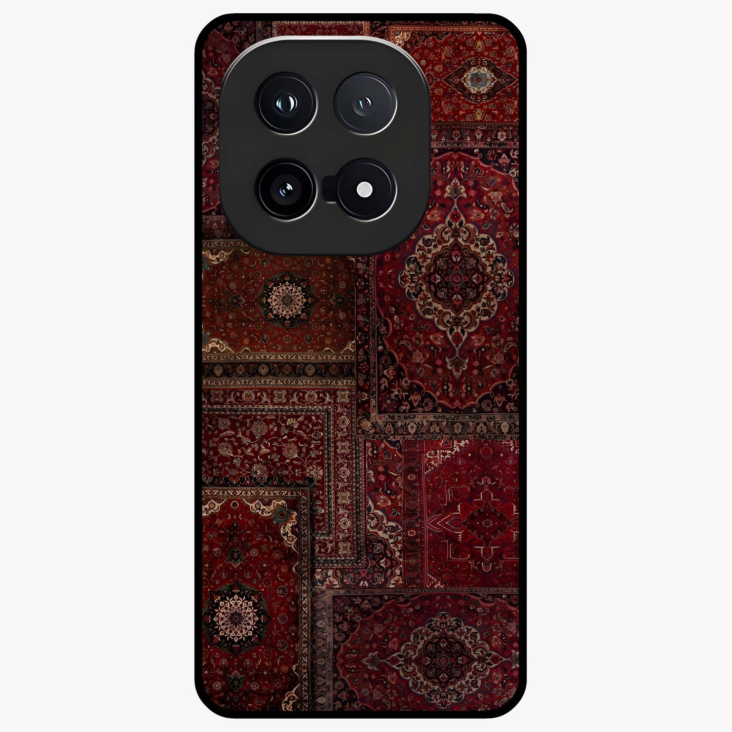 Persian Velvet Tale Glass Case showing flat back view with luxurious Persian velvet pattern artwork and glossy glass finish.