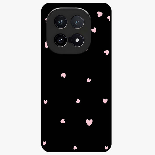 Pink Love Drops Glass Case showing flat back view with playful pink heart drops artwork and glossy glass finish.