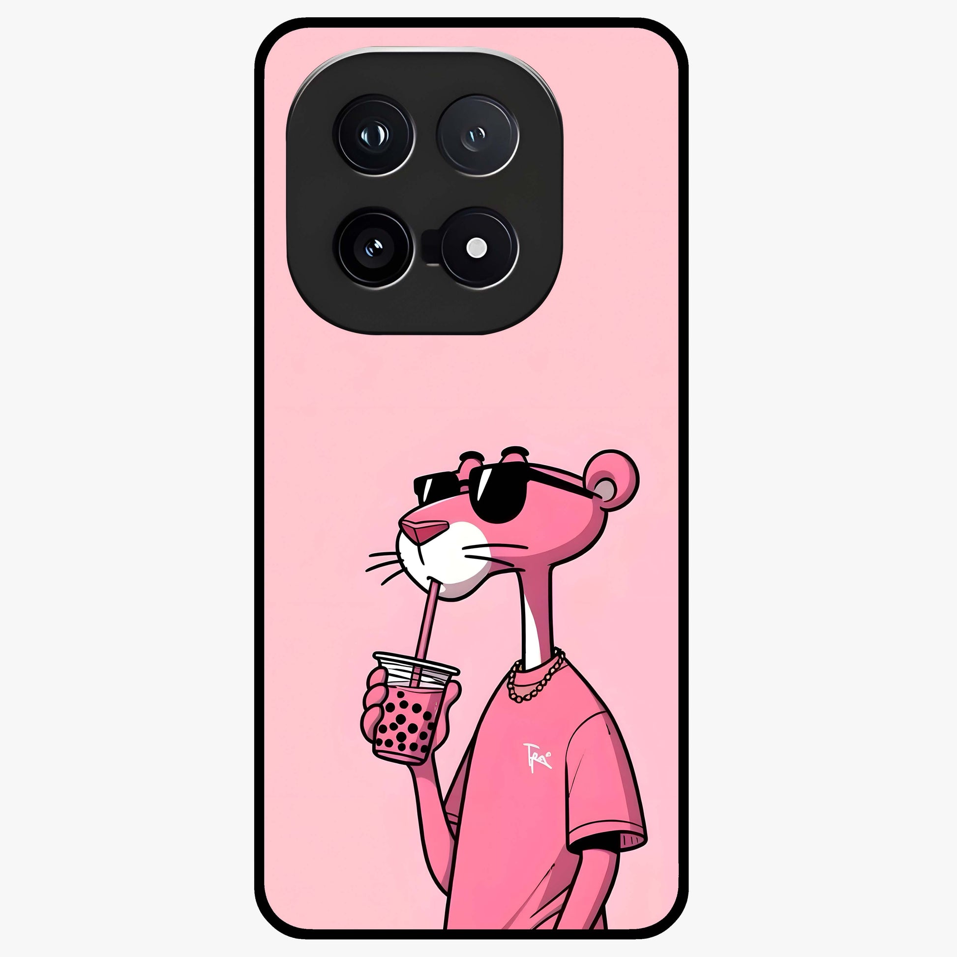 Pink Panther Glass Case showing flat back view with iconic pink panther artwork and glossy glass finish.