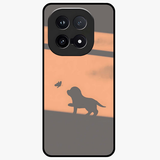 Puppy Shadow Art Glass Case showing flat back view with cute puppy shadow style artwork and glossy glass finish.