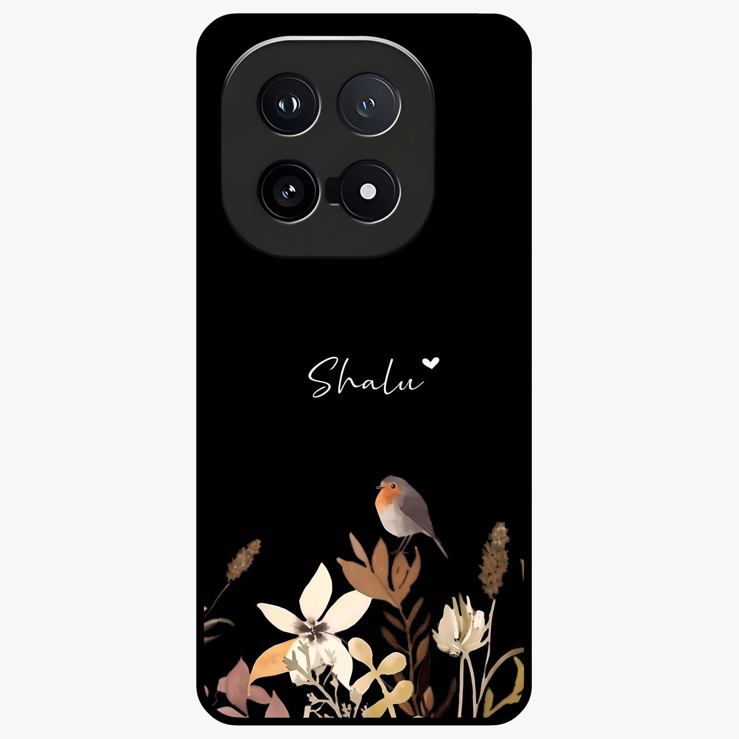 Quiet Garden Tune Custom Name Glass Case showing flat back view with peaceful garden artwork and personalized name design.