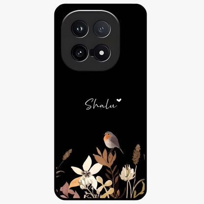 Quiet Garden Tune Custom Name Glass Case showing flat back view with peaceful garden artwork and personalized name design.