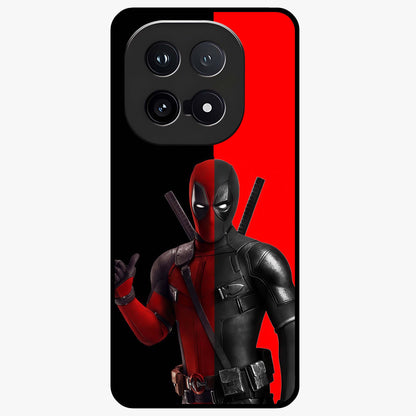 Red & Black Deadpool Theme Glass Case showing flat back view with bold comic inspired artwork and glossy glass finish.