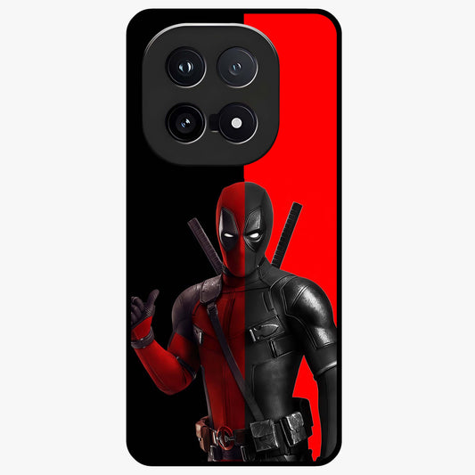 Red & Black Deadpool Theme Glass Case showing flat back view with bold comic inspired artwork and glossy glass finish.