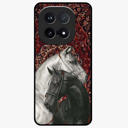 Regal Stallion Tapestry Glass Case showing flat back view with majestic horse tapestry artwork and glossy glass finish.