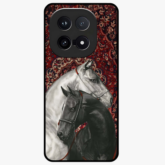 Regal Stallion Tapestry Glass Case showing flat back view with majestic horse tapestry artwork and glossy glass finish.