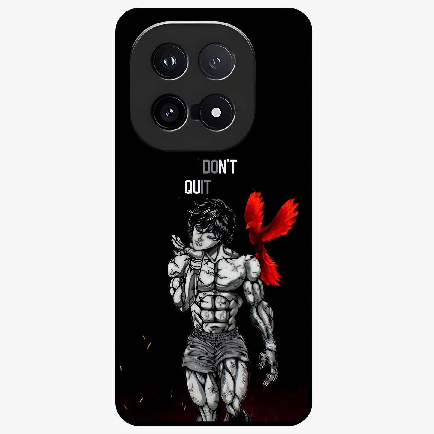 Rise Beyond Limits Glass Case showing flat back view with motivational typography artwork and glossy glass finish.