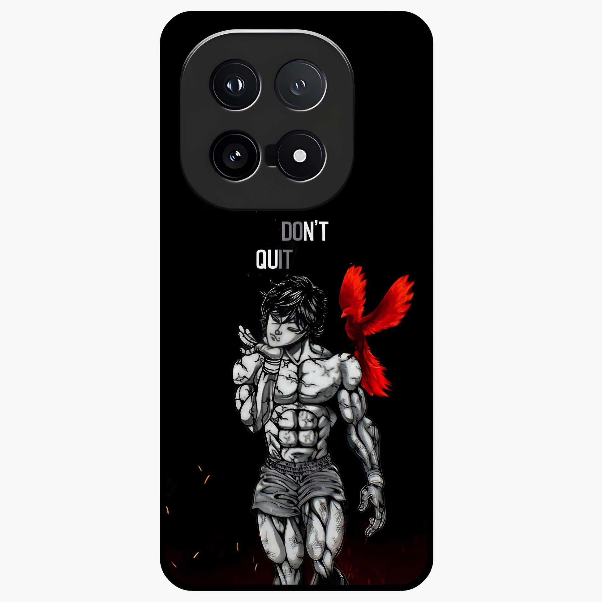 Rise Beyond Limits Glass Case showing flat back view with motivational typography artwork and glossy glass finish.