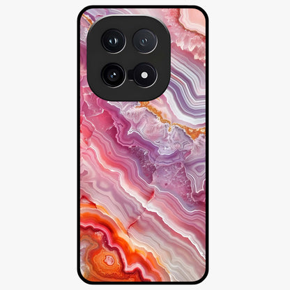 Rose Quartz Marble Glass Case showing flat back view with pink marble quartz texture artwork and glossy glass finish.