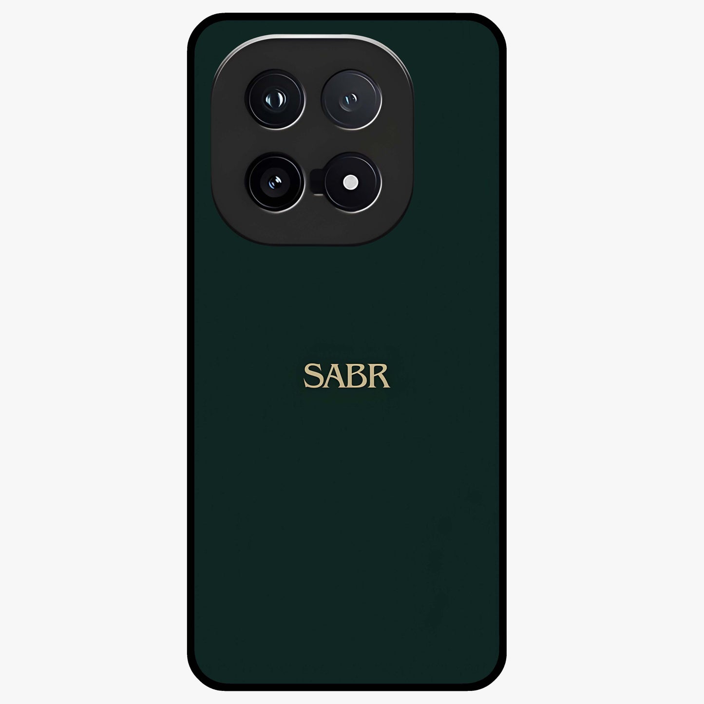 Sabr Minimal Patience Glass Case showing flat back view with minimalist typography artwork and glossy glass finish.