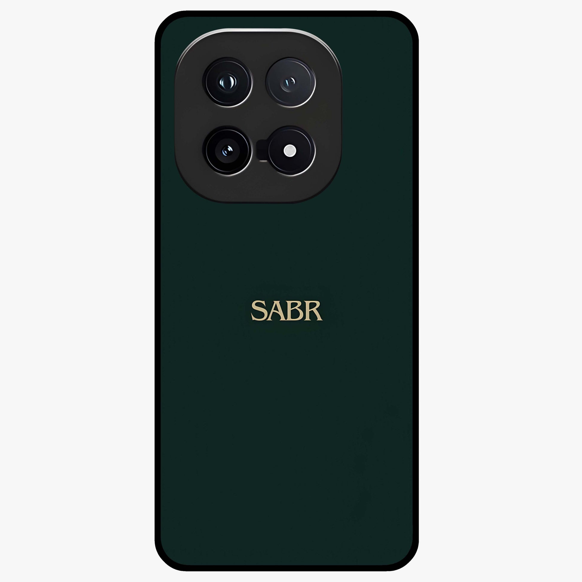 Sabr Minimal Patience Glass Case showing flat back view with minimalist typography artwork and glossy glass finish.