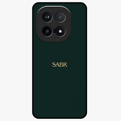 Sabr Minimal Patience Glass Case showing flat back view with minimalist typography artwork and glossy glass finish.