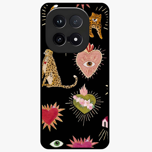 Sacred Jungle Heart Glass Case showing flat back view with jungle inspired heart artwork and glossy glass finish.