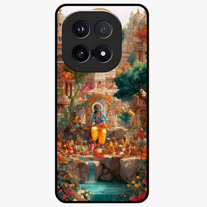 Sacred Sunlight Gods Glass Case showing flat back view with divine sunlight themed artwork and glossy glass finish.