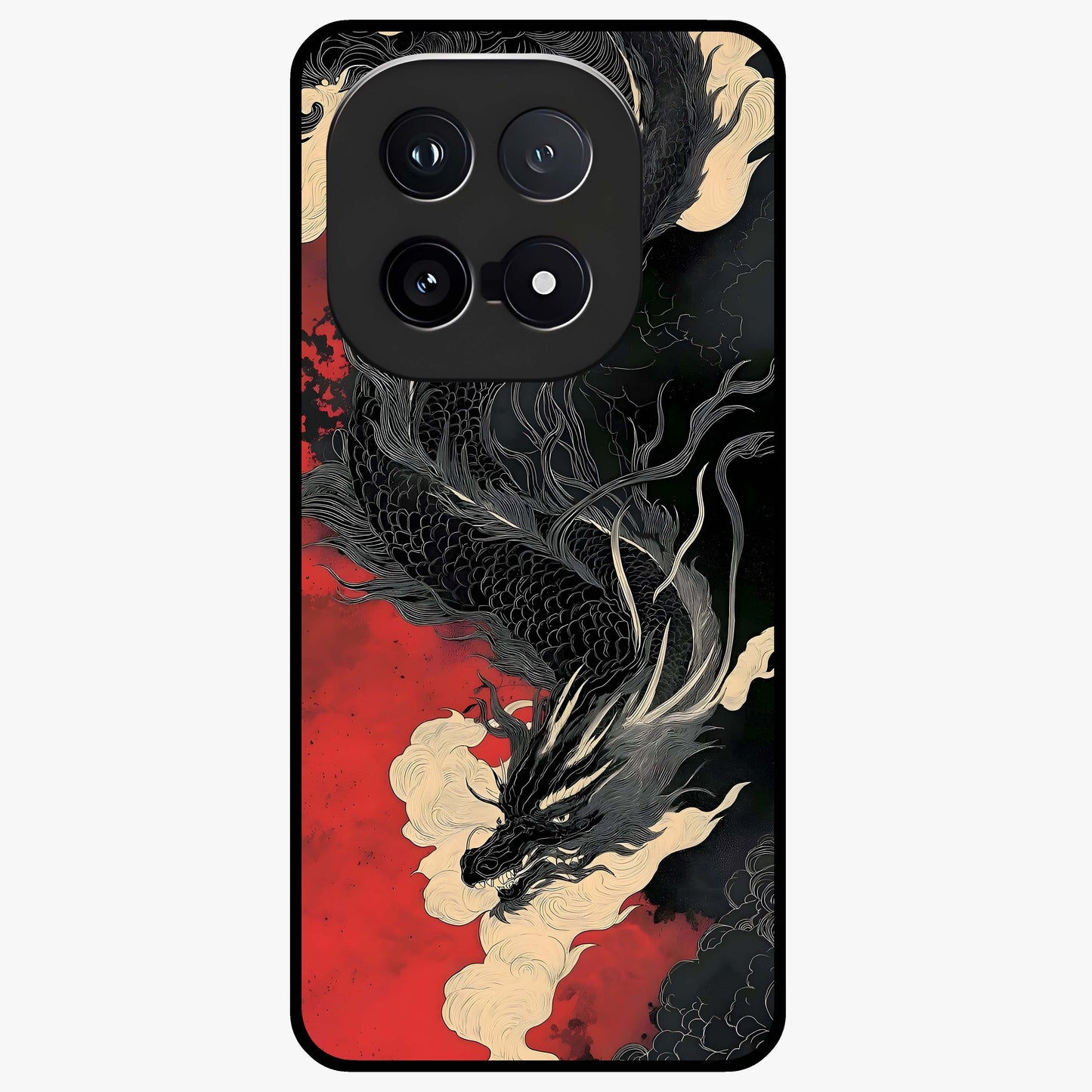 Shadow Dragon Fury Glass Case showing flat back view with fierce dragon artwork and glossy glass finish.
