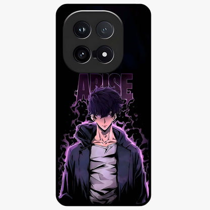 Shadow Monarch Awakening Glass Case showing flat back view with powerful dark monarch themed artwork and glossy glass finish.