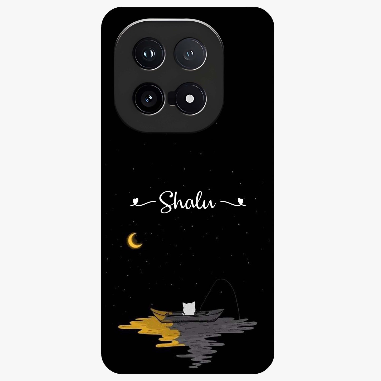 Silent Night Row Glass Case showing flat back view with calm night themed artwork and glossy glass finish.