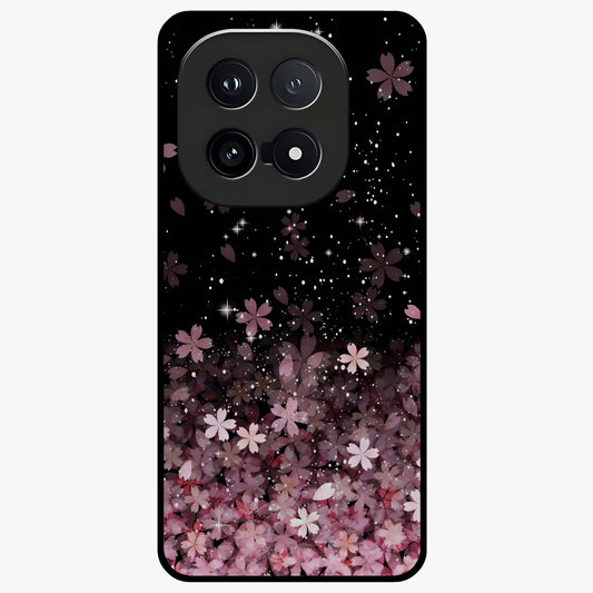 Small Starry Flowers Glass Case showing flat back view with delicate starry floral artwork and glossy glass finish.