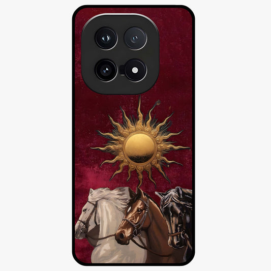 Solar Riders Glass Case showing flat back view with dynamic rider themed artwork and glossy glass finish.