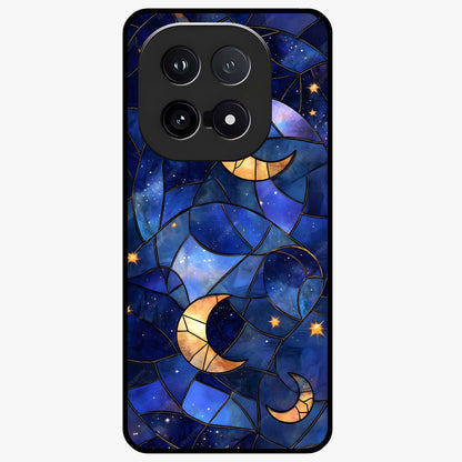 Starlit Sky Tapestry Glass Case showing flat back view with decorative starry sky tapestry artwork and glossy glass finish.