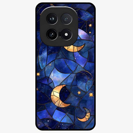 Starlit Sky Tapestry Glass Case showing flat back view with decorative starry sky tapestry artwork and glossy glass finish.