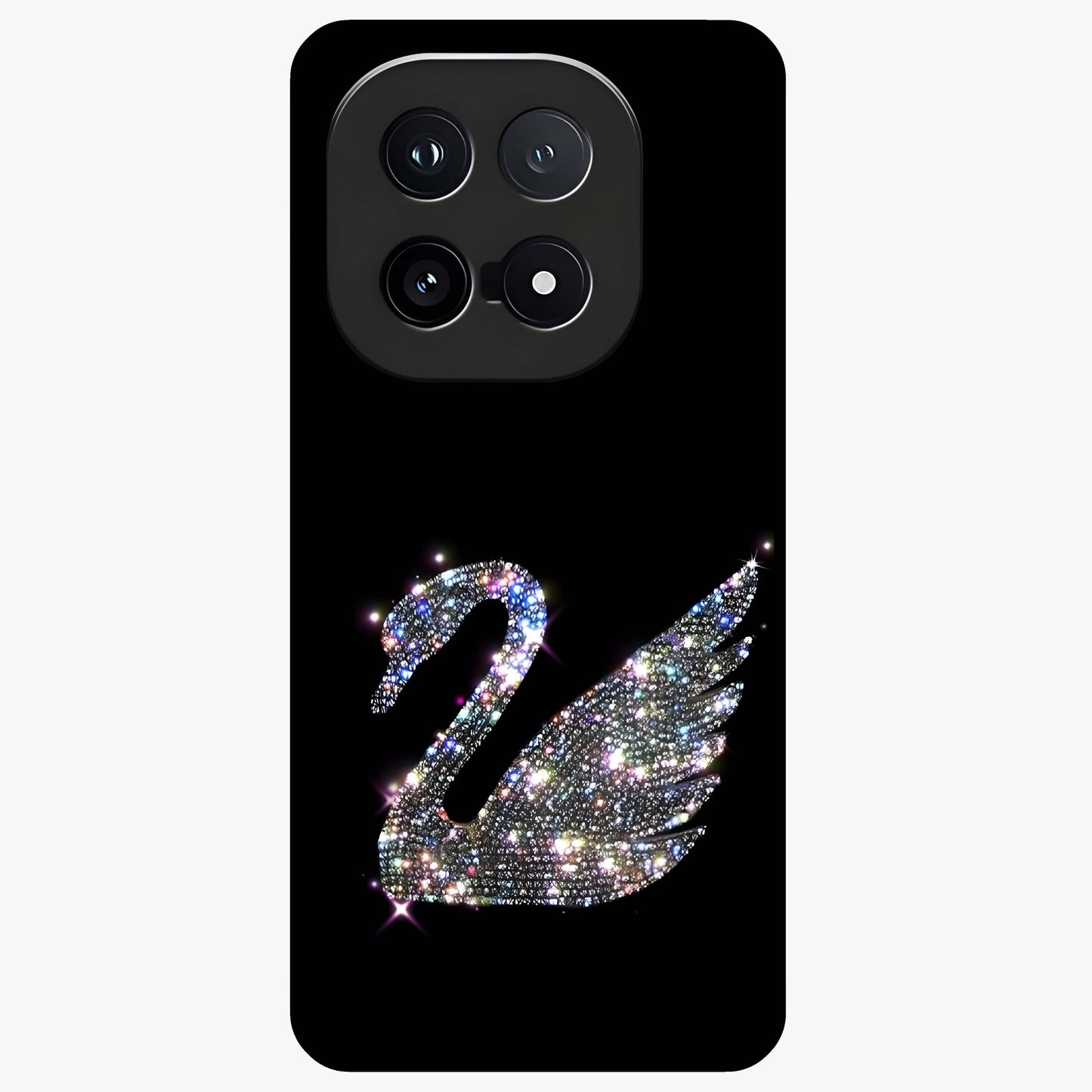Starlit Swan Grace Glass Case showing flat back view with graceful swan artwork under starry sky and glossy glass finish.