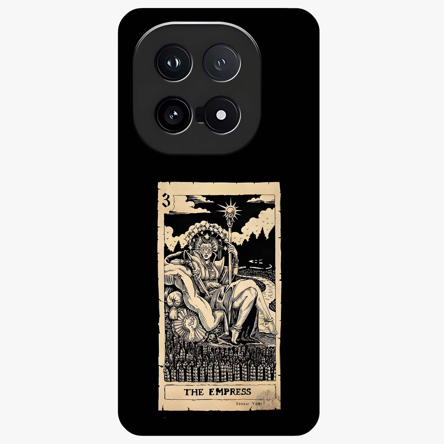The Empress Glass Case showing flat back view with regal feminine artwork and glossy glass finish.