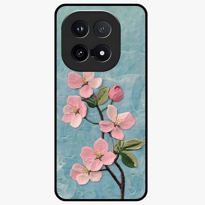 Threaded Blossom Breeze Glass Case showing flat back view with delicate blossom artwork and glossy glass finish.