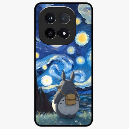 Totoro In Van Gogh Art Glass Case showing flat back view with whimsical character artwork inspired by Van Gogh style and glossy glass finish.