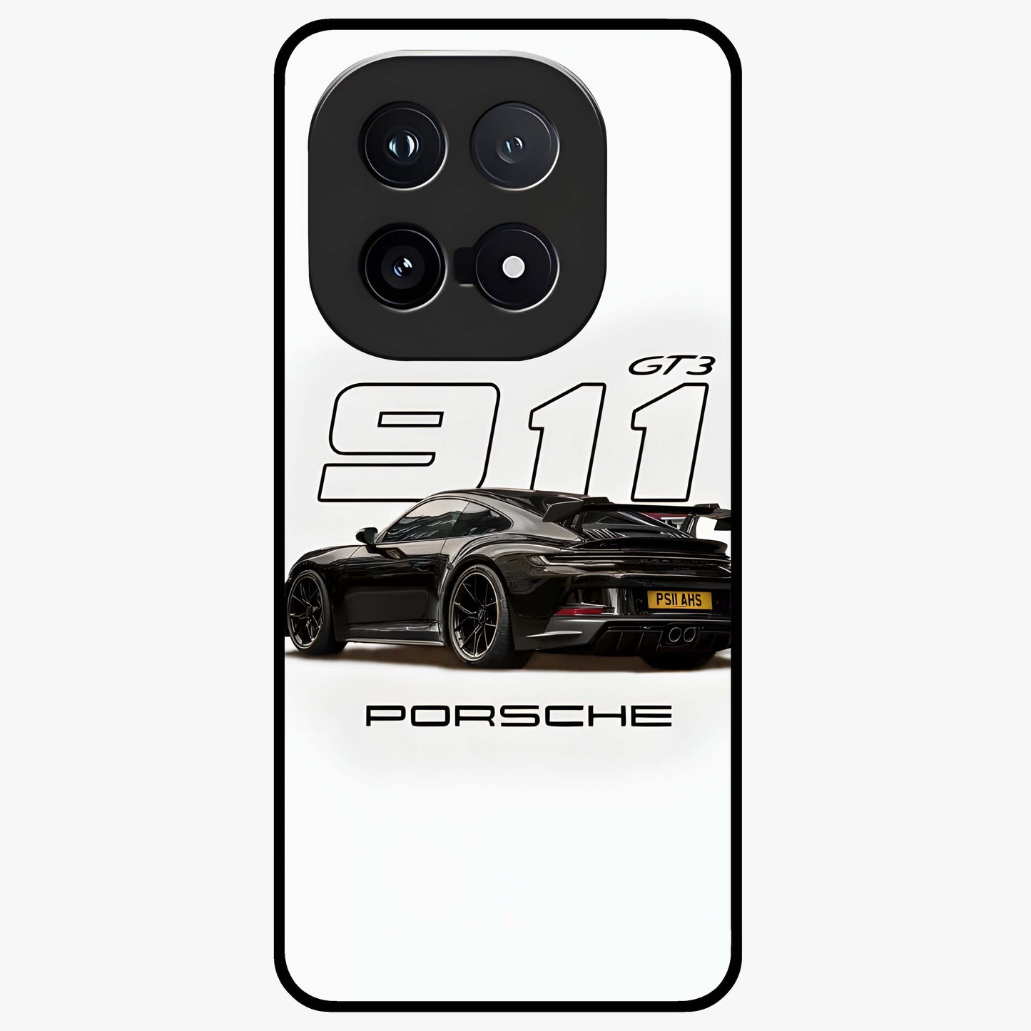 Turbo Legacy Icon Glass Case showing flat back view with iconic sports car inspired artwork and glossy glass finish.