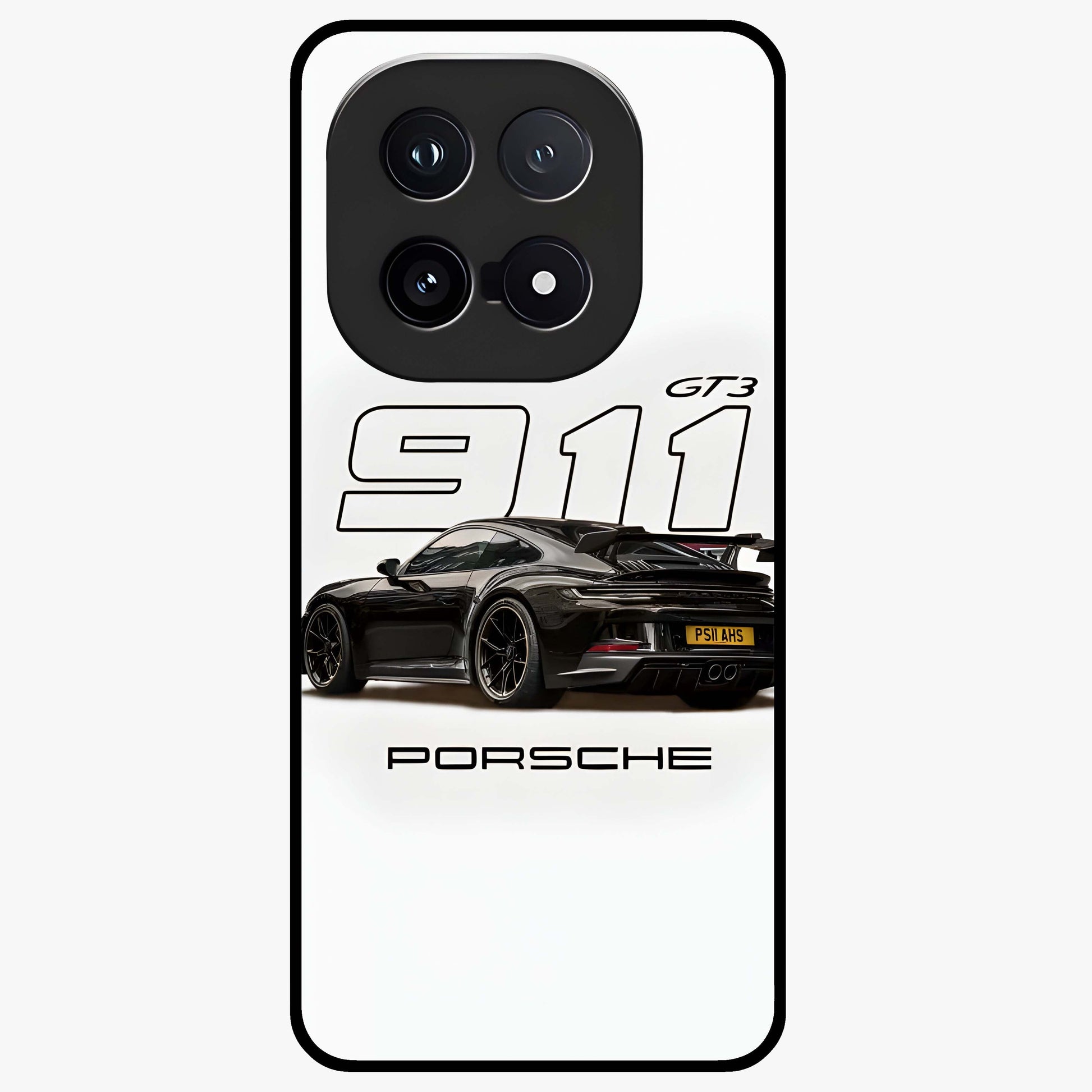 Turbo Legacy Icon Glass Case showing flat back view with iconic sports car inspired artwork and glossy glass finish.