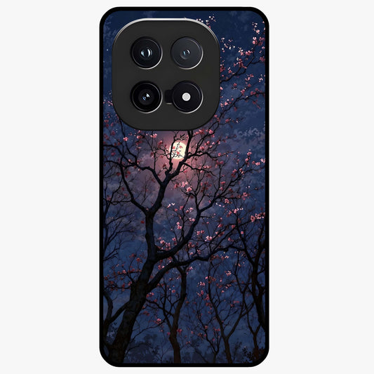 Twilight Sakura Serenade Glass Case showing flat back view with cherry blossom artwork at twilight and glossy glass finish.
