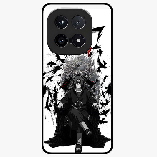 Uchiha Shadow Throne Glass Case showing flat back view with cosmic underwater themed artwork and glossy glass finish.